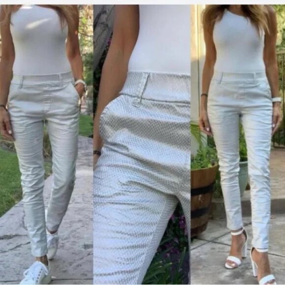 Bevy Flog Dafna High Rise Trouser Pant in Silver Gray Snake - Picture 1 of 10